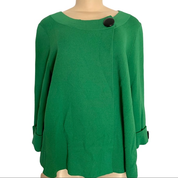 Anne Klein Asymmetrical Scoop Neck Sweater Cardigan Shirt LS Kelly Green - Picture 1 of 8